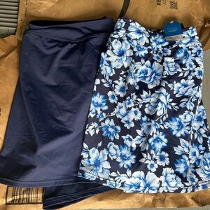NWT Lands End Swim Tops with Skirt (solid navy and blue Hawaiian print)